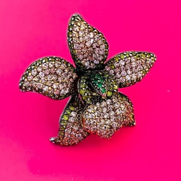 Beautiful Bling Jewelry Orchid Ring Pink Pave Crystals Size 7 - Picture 6 of 10